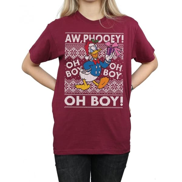 Disney Womens/Ladies Donald Duck Christmas Fair Isle Cotton Boyfriend T-Shirt