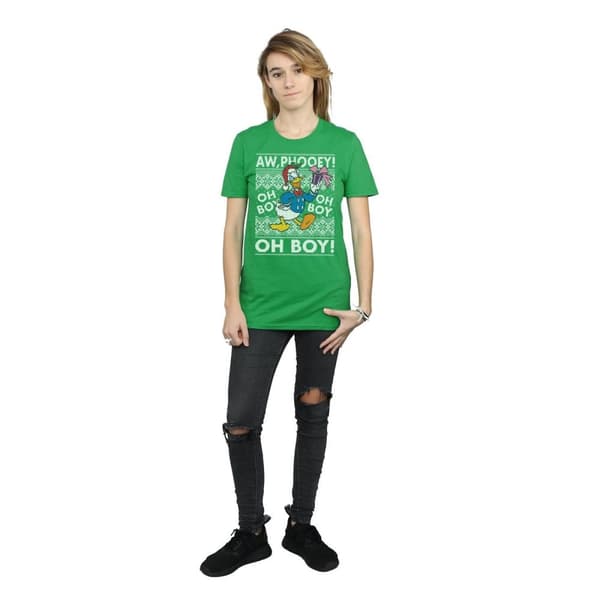 Disney Womens/Ladies Donald Duck Christmas Fair Isle Cotton Boyfriend T-Shirt