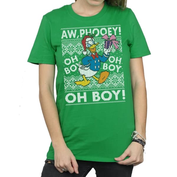 Disney Womens/Ladies Donald Duck Christmas Fair Isle Cotton Boyfriend T-Shirt
