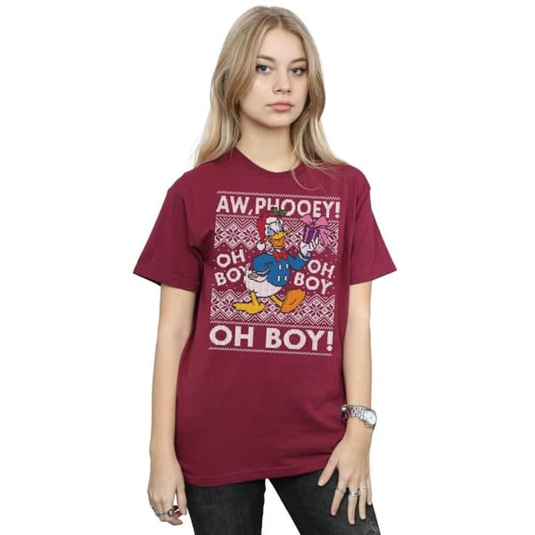 Disney Womens/Ladies Donald Duck Christmas Fair Isle Cotton Boyfriend T-Shirt