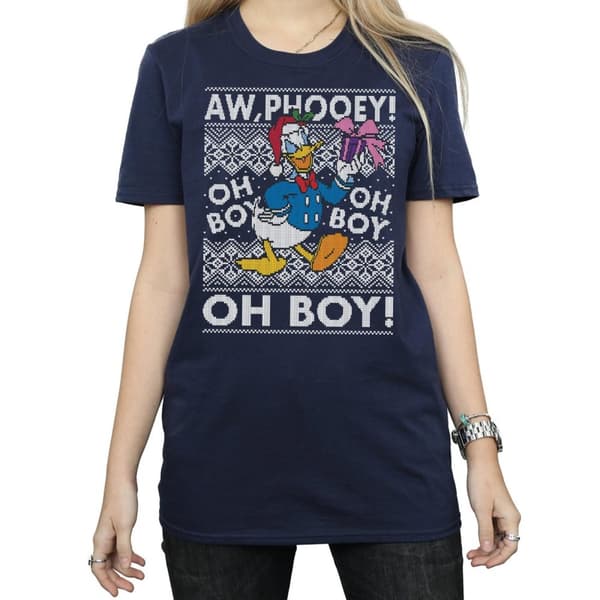 Disney Womens/Ladies Donald Duck Christmas Fair Isle Cotton Boyfriend T-Shirt