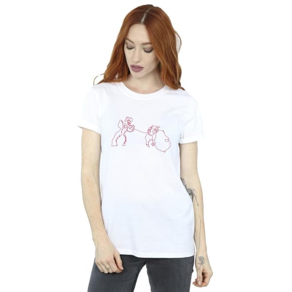 Disney Dam/Tjej Lady And The Tramp Spaghetti Outline Boyfriend-T-shirt i bomull