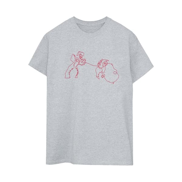 Disney Womens/Ladies Lady And The Tramp Spaghetti Outline Cotton Boyfriend T-Shirt