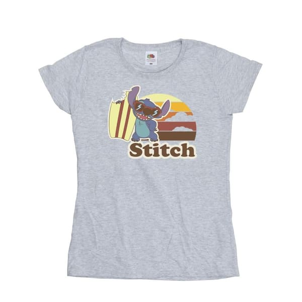 Disney Dam/Tjej Lilo And Stitch Bitten Surfboard Bomulls-T-shirt Sports Grey XXL