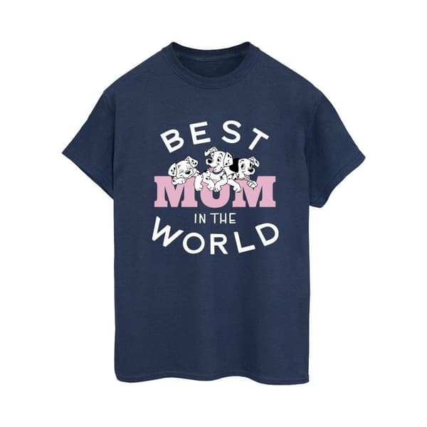 Disney Womens/Ladies 101 Dalmatians Best Mum In The World Cotton Boyfriend T-Shirt Navy Blue XXL