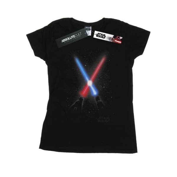 Star Wars Womens/Ladies Crossed Lightsabres Cotton T-Shirt Black XS