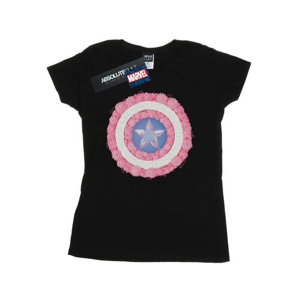 Marvel Womens/Ladies Captain America Flowers Shield Cotton T-Shirt