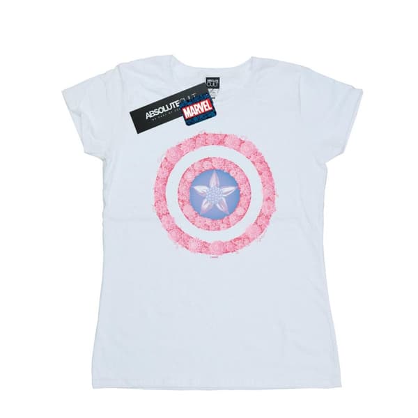 Marvel Womens/Ladies Captain America Flowers Shield Cotton T-Shirt