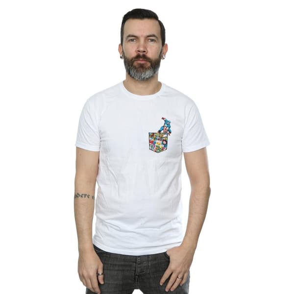 Marvel Mens Captain America Faux Pocket T-Shirt