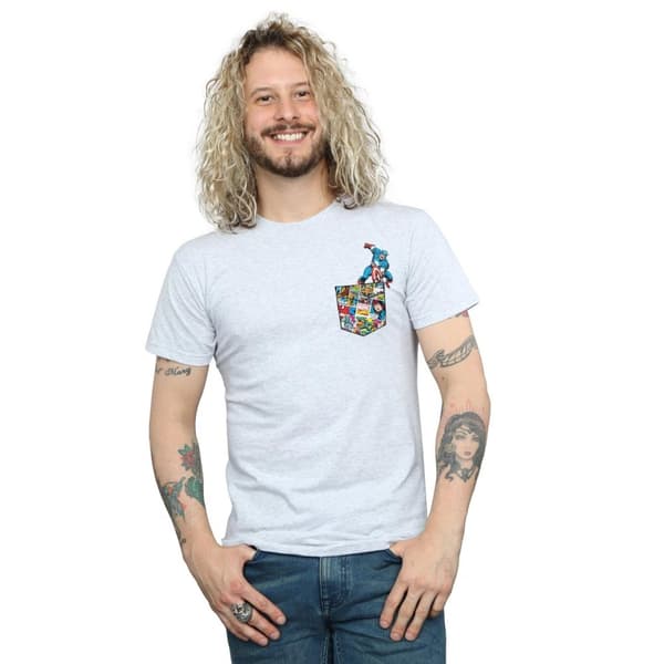 Marvel Mens Captain America Faux Pocket T-Shirt