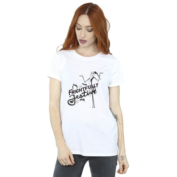 Disney Womens/Ladies The Nightmare Before Christmas Frightfully Festive Cotton Boyfriend T-Shirt