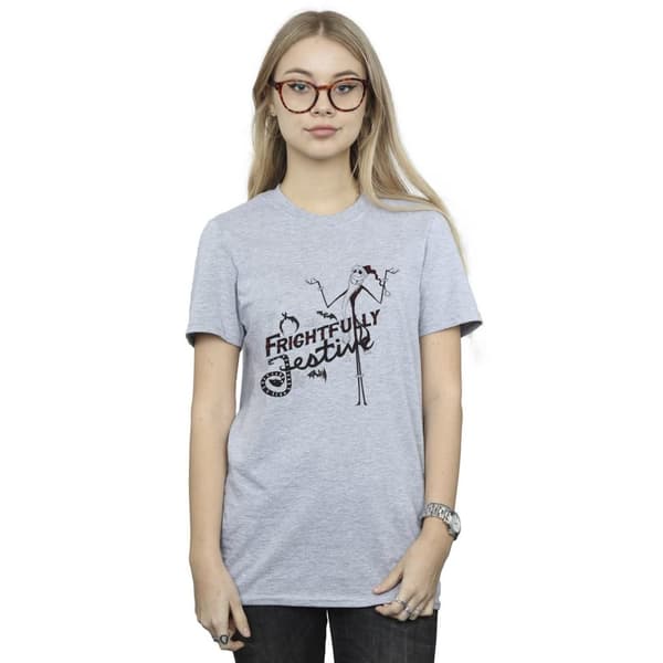Disney Womens/Ladies The Nightmare Before Christmas Frightfully Festive Cotton Boyfriend T-Shirt