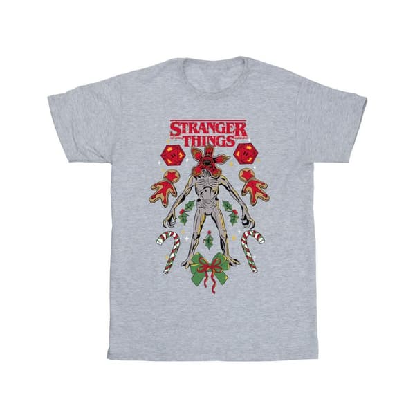 Netflix Stranger Things Christmas Demogorgon T-shirt i bomull för flickor Sports Grey 9-11 Years