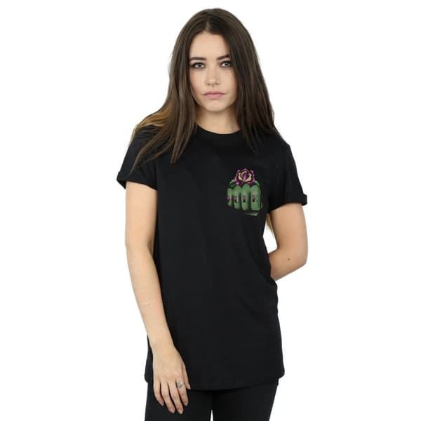 Marvel Dam/Tjej Hulk Tattoo Fist Brösttryck Bomull Boyfriend T-shirt
