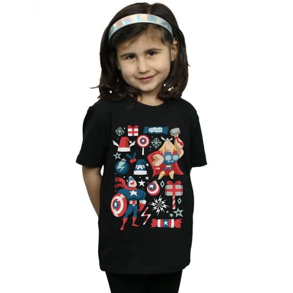 Marvel T-shirt i bomull för flickor med Thor och Captain America på juldagen