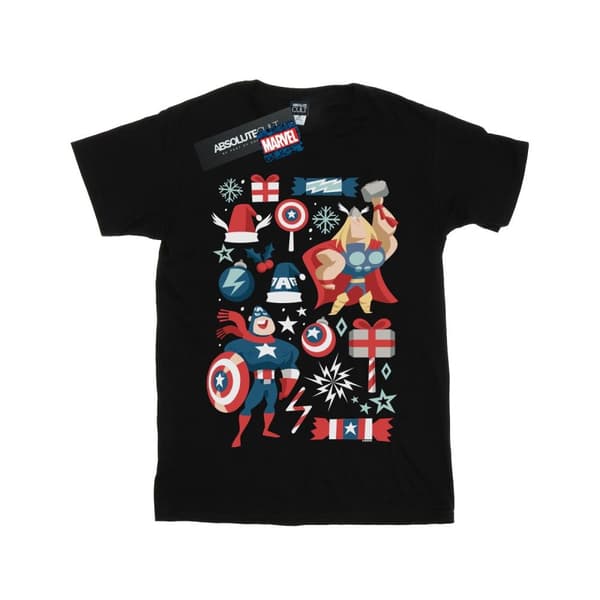 Marvel T-shirt i bomull för flickor med Thor och Captain America på juldagen