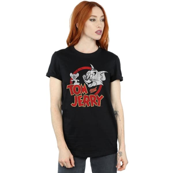Tom And Jerry Womens/Ladies Distressed Logo Cotton Boyfriend T-Shirt