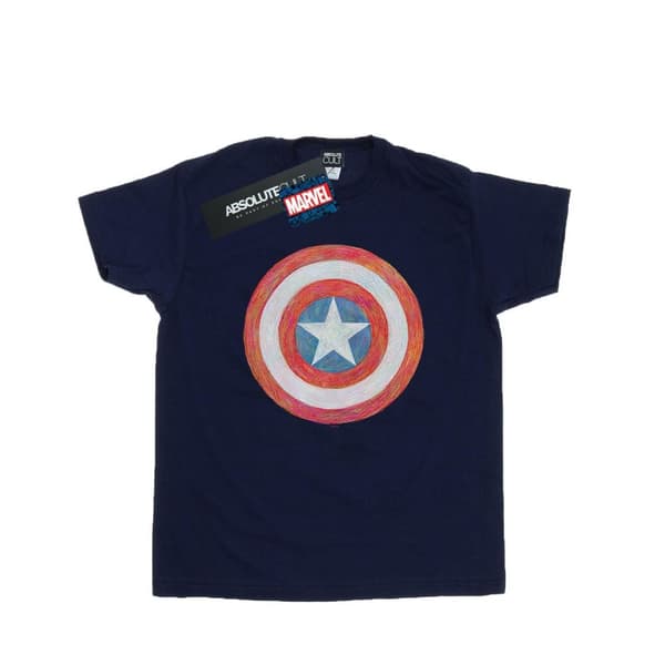 Marvel Girls Captain America Sketched Shield Cotton T-Shirt