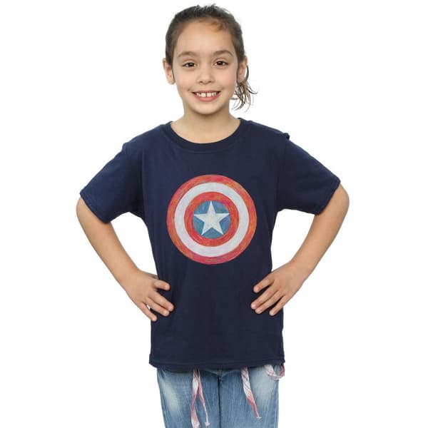 Marvel Girls Captain America Sketched Shield Cotton T-Shirt