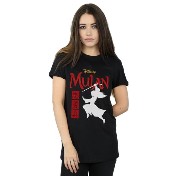 Disney Dam/Lady Mulan Movie Warrior Silhouette Boyfriend T-shirt i bomull