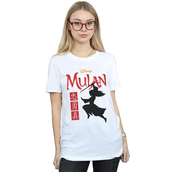 Disney Dam/Lady Mulan Movie Warrior Silhouette Boyfriend T-shirt i bomull