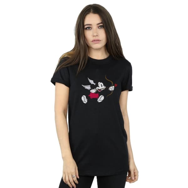 Disney Womens/Ladies Mickey Mouse Love Cherub Cotton Boyfriend T-Shirt