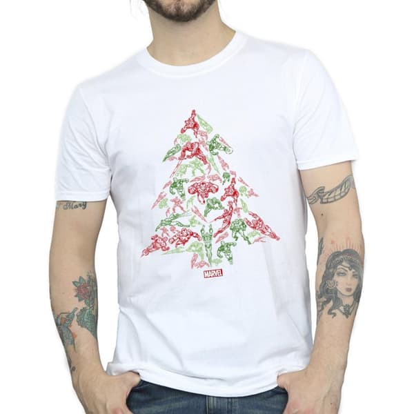 Marvel Mens Avengers Christmas Tree T-Shirt