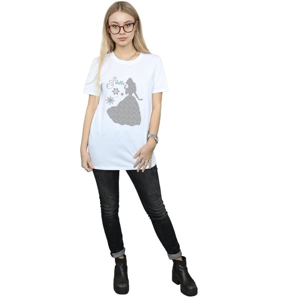 Disney Princess Dam/kvinnor Belle Christmas Silhouette Boyfriend T-shirt i bomull