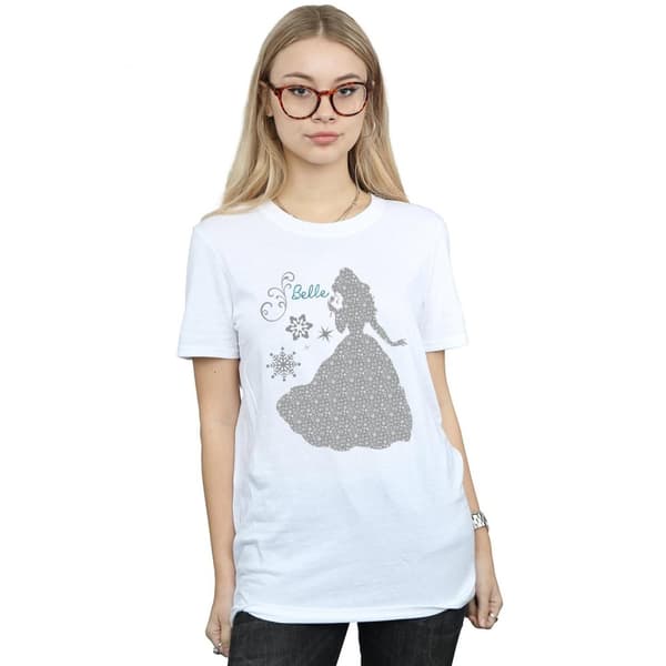 Disney Princess Dam/kvinnor Belle Christmas Silhouette Boyfriend T-shirt i bomull
