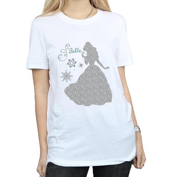 Disney Princess Dam/kvinnor Belle Christmas Silhouette Boyfriend T-shirt i bomull