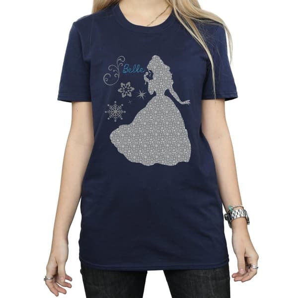Disney Princess Dam/kvinnor Belle Christmas Silhouette Boyfriend T-shirt i bomull