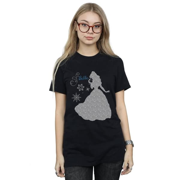 Disney Princess Dam/kvinnor Belle Christmas Silhouette Boyfriend T-shirt i bomull
