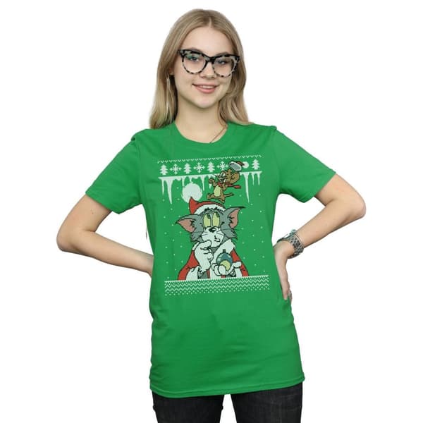 Tom And Jerry Womens/Ladies Christmas Fair Isle Cotton Boyfriend T-Shirt