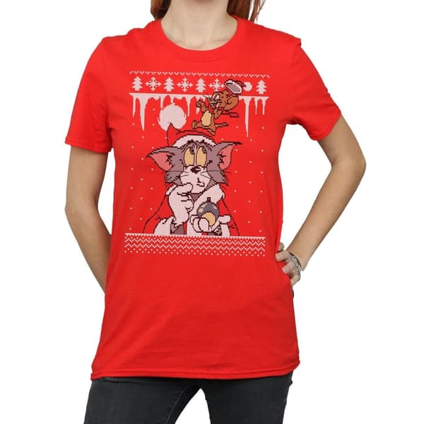 Tom And Jerry Womens/Ladies Christmas Fair Isle Cotton Boyfriend T-Shirt