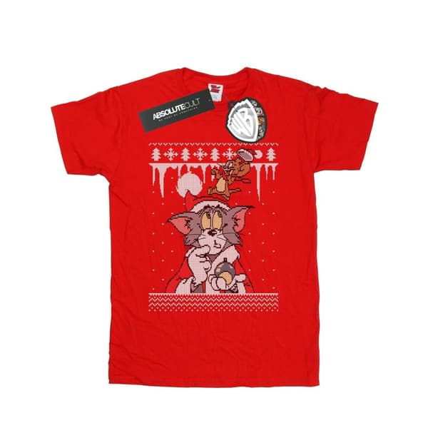 Tom And Jerry Womens/Ladies Christmas Fair Isle Cotton Boyfriend T-Shirt