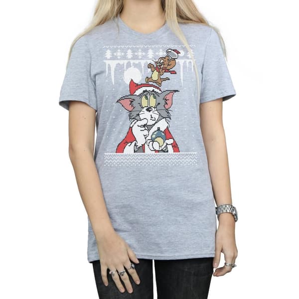 Tom And Jerry Womens/Ladies Christmas Fair Isle Cotton Boyfriend T-Shirt