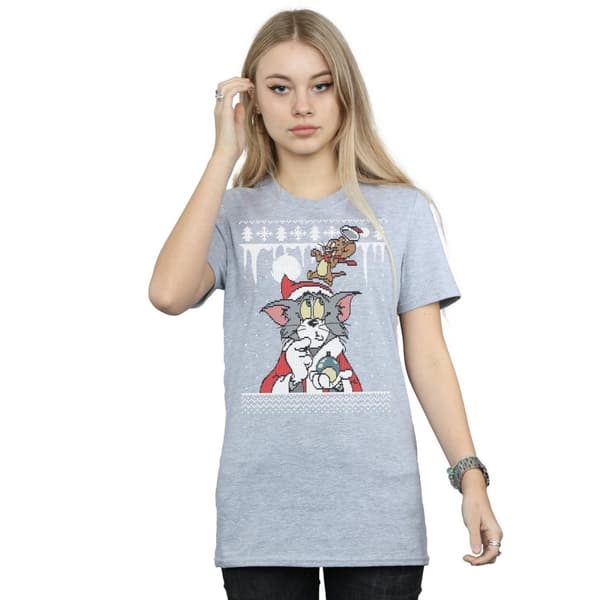 Tom And Jerry Womens/Ladies Christmas Fair Isle Cotton Boyfriend T-Shirt
