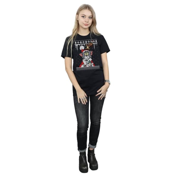 Tom And Jerry Womens/Ladies Christmas Fair Isle Cotton Boyfriend T-Shirt