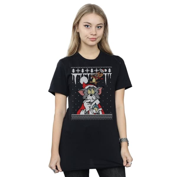 Tom And Jerry Womens/Ladies Christmas Fair Isle Cotton Boyfriend T-Shirt