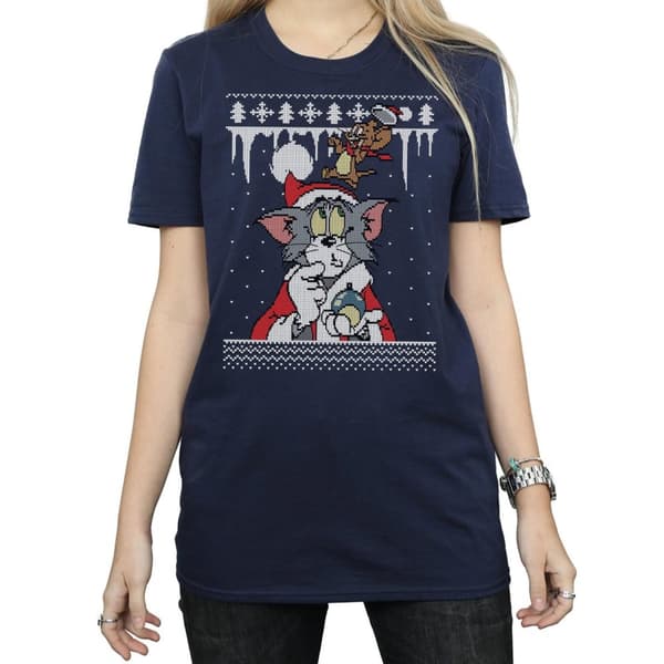 Tom And Jerry Womens/Ladies Christmas Fair Isle Cotton Boyfriend T-Shirt