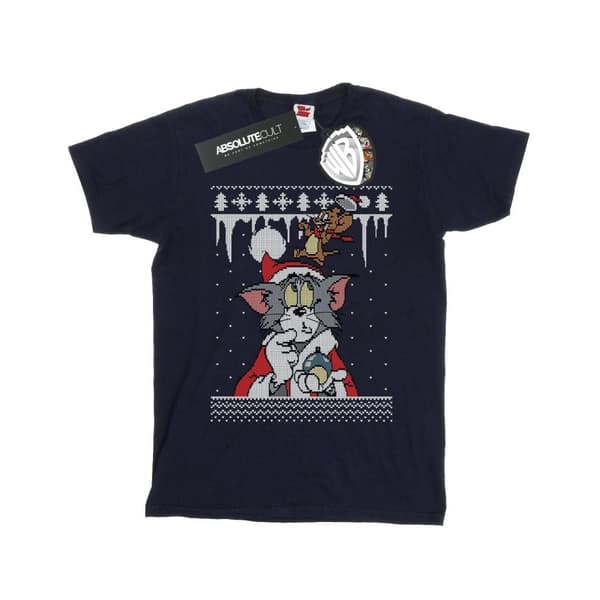 Tom And Jerry Womens/Ladies Christmas Fair Isle Cotton Boyfriend T-Shirt