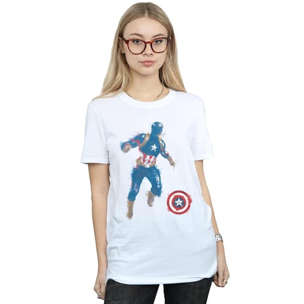 Marvel Womens/Ladies Avengers Endgame Painted Captain America Cotton Boyfriend T-Shirt