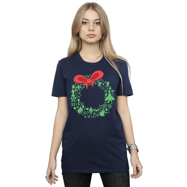 Marvel Womens/Ladies Avengers Christmas Wreath Cotton Boyfriend T-Shirt