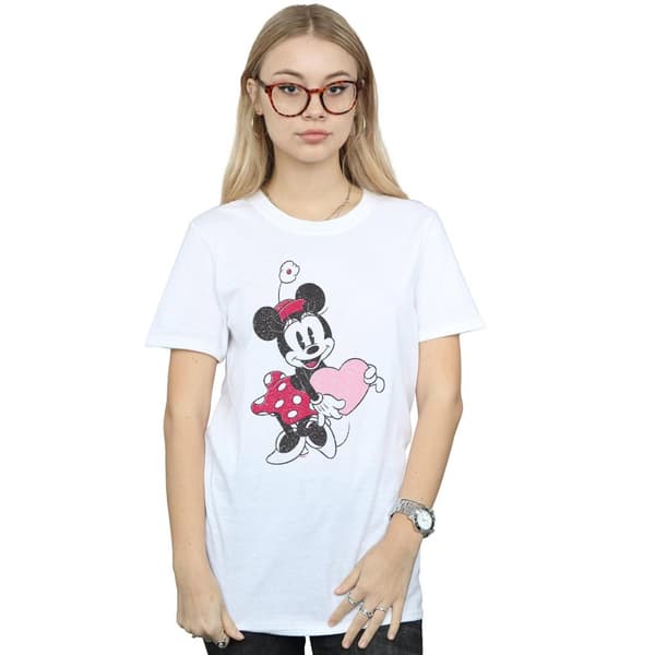 Disney Womens/Ladies Minnie Mouse Love Heart Cotton Boyfriend T-Shirt
