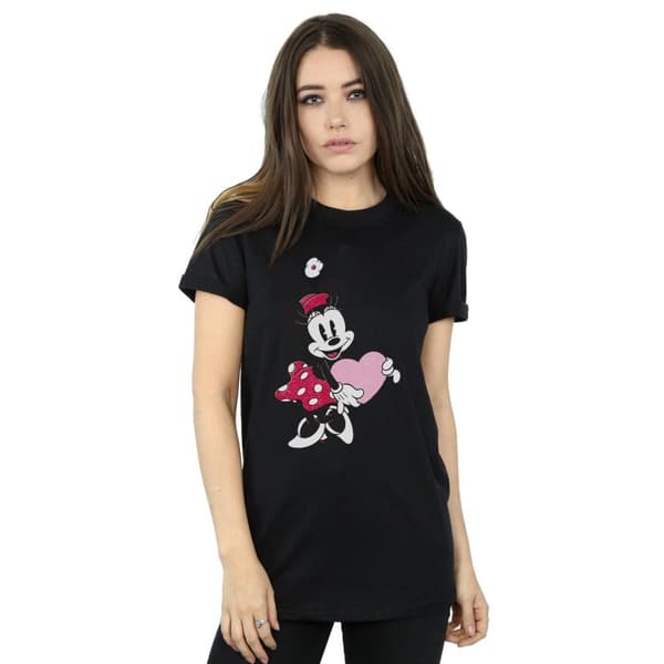 Disney Womens/Ladies Minnie Mouse Love Heart Cotton Boyfriend T-Shirt