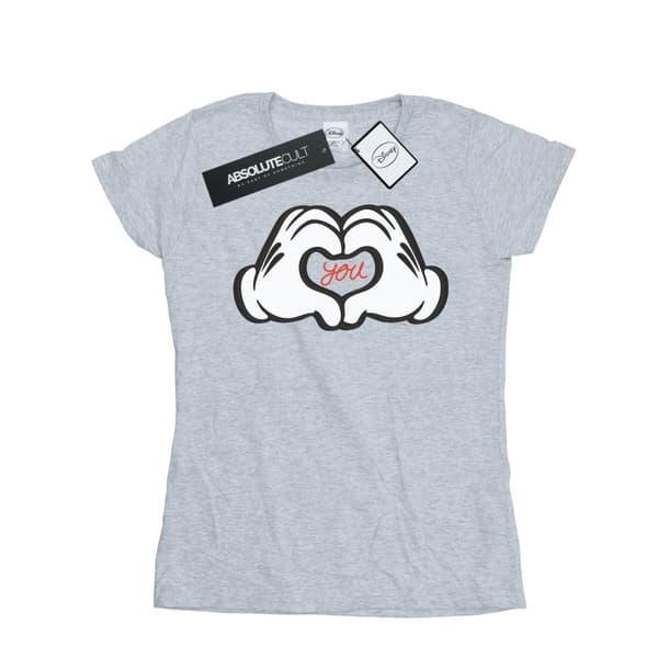 Disney Womens/Ladies Mickey Mouse Loves You Cotton T-Shirt Sports Grey XXL