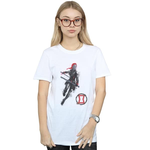Marvel Dam/kvinnor Avengers Endgame Painted Black Widow Boyfriend T-shirt i bomull