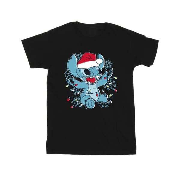 Disney Lilo And Stitch-sketch-T-shirt med julbelysning för herrar Black 4XL