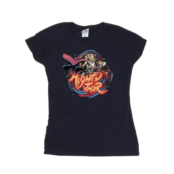 Marvel Womens/Ladies Thor Love And Thunder Mighty Thor Swirl Cotton T-Shirt Navy Blue L