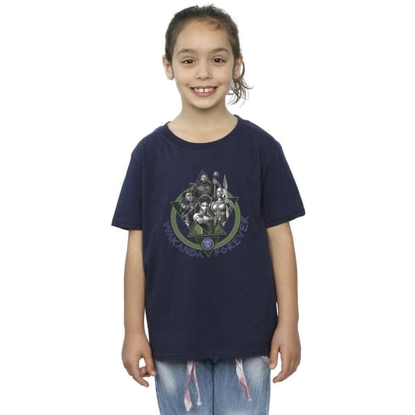 Marvel Girls Black Panther Wakanda Forever Group Ring Pose Cotton T-Shirt